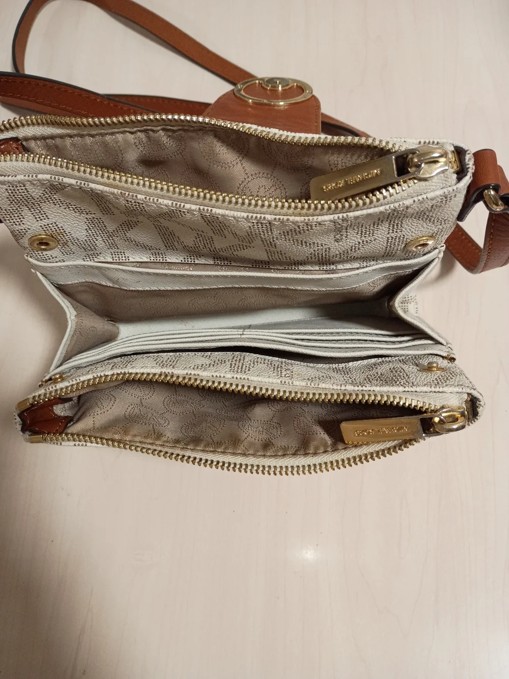 Michael Kors Beige & Brown MK Logo Crossbody Bag